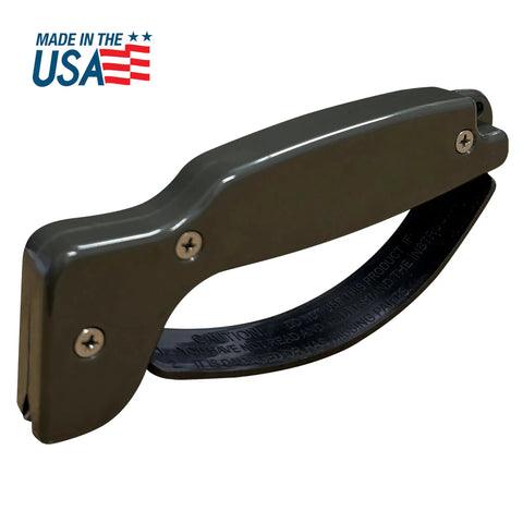 Ergonomic Knife Sharpener With Compact Grip, Easy To Use, Restores And Hones Straight And Serrated Blades In Seconds, Durable OD Green Finish For Kitchen Or Outdoor, Slim Travel Friendly