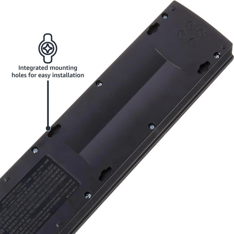 Back view of 8 Outlet Power Strip Surge Protector With 4500 Joules And 6 Foot Cord, showing mounting holes for installation