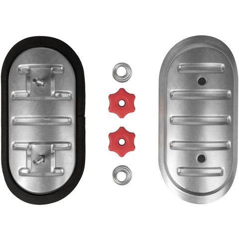 6-inch round duct access door kit with rubber gasket; interior and exterior metal plates with red tightening knobs and mounting rings