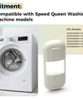 No Sweat Washer Lid Lock Bezel Replacement For Speed Queen Machines Fits 203643 AP6339802 PS1359783 next to washing machine.