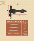 Heavy Duty Screen Door Hinges With Oil Blackened Finish Solid Pair showing dimensions and Victorian Colonial Style