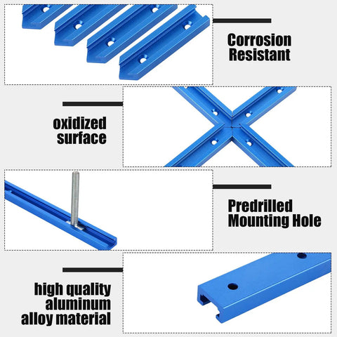 Blue 4 Pack 48 Inch T Track Kit For Woodworking With Intersection Kit And Predrilled Mounting Holes Includes Screws Aluminum