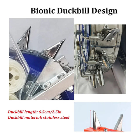 Close-up of stainless steel duckbill tips on 12 Nozzles Pull Behind Garden Seeder For Tractors With Adjustable Planting.