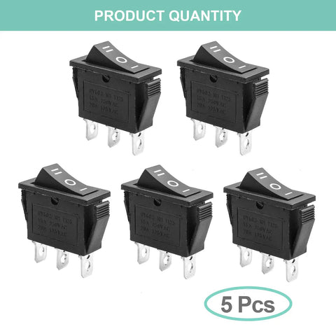 5 Pack SPDT 3 Pins 3 Position ON OFF ON Toggle Rocker Switches For Car Boat And Marine Use, PA66 Nylon, 15A 250V, 20A 125V