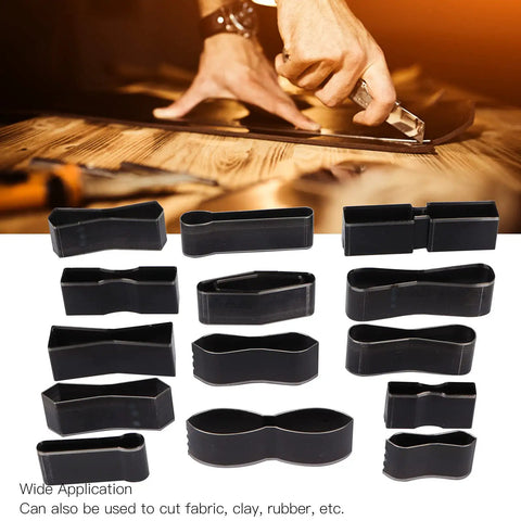 Pro Grade 15 Pcs Leather Cutting Dies Set with hole hollow cutter tools for DIY leather crafting and fabric projects, metal punch shown