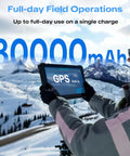 Person using No Sweat Heavy Duty Workhorse 10.1 Inch Rugged Tablet Pc outdoors in snowy landscape with GPS showing.