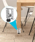 Rock Solid Heavy Duty 12 Pack Adjustable Furniture Feet Leveling Feet for Tables Cabinets and Benches shown on wooden table leg