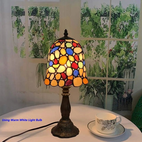 Colorful Cobblestone Tiffany Style Stained Glass Table Lamp With Six Inch Shade, Handcrafted Copper Foil, 15 Inch Tall