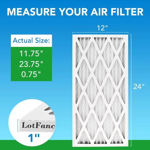 12x24x1 Air Filter MERV 8 4 Pack Pleated Furnace And AC Filter Replacement with dimensions 11.75x23.75x0.75 inches displayed.