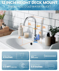 12 inch height deck mount heavy duty single hole cold water faucet crafted from solid brass with a shiny chrome finish.