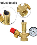 Heavy Duty Boiler Safety Group With Pressure Relief Valve And Auto Air Vent Brass Construction 6 Bar Limit And 10 Bar Gauge For Closed Heating Circuits