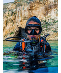 Diver wearing Maxlux S Mask For Snorkeling Scuba Diving Freediving And Swimming With Panoramic Vision Lightweight Flexible Skirt
