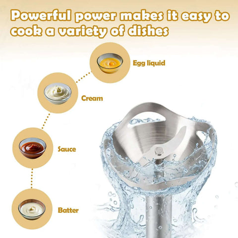 No Sweat 300W Hand Blender With Variable Speed Dial For Smoothies Baby Food Purees And Sauces Compact Immersion Stick Mixer with mixing sauces and batter in water.