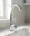 ibasenice Plastic Kitchen Water Faucet, Vertical Sink Tap with 2cm Base, close-up view showcasing shiny chrome finish and blue handle.