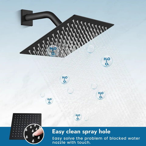 Shower Faucet Set With Rainfall Head And No Fuss Handle Valve Modern Wall Mount 8 Inch Matte Black Shower System spray hole