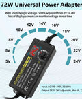 Dope Adjustable 3V To 24V DC Power Supply 3A 72W Universal AC DC Adapter with voltage display and knob for electronics projects