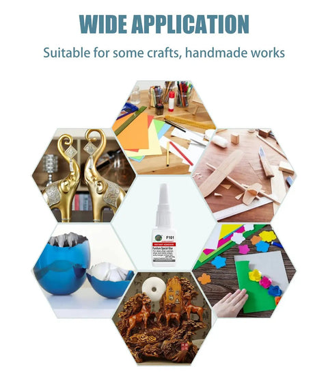 Image of All Purpose Furniture Glue For Wood Metal Plastic Stone And Ceramic Repairs Clear Colorless Bond That Sticks Tables Chairs Shelves And More Ultra Strong Go To Adhesive For Furniture Projects Bonding 20g with craft and repair applications shown.