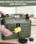 5 Gallon BPA Free Water Jug With Spigot For Camping And Hiking Grab And Go Leakproof Portable Water Storage Tank Thickened PE Material Emergency Prep And Picnic Hydration Solution, shown being cleaned with wide mouth open.