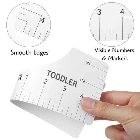 Close-up of toddler size from T Shirt Alignment Ruler Kit For Vinyl Designs 4 Piece PVC Ruler Set showing smooth edges and markers.