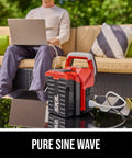 Built Tough 40V Power Inverter Dropping 300W Steady And 500W Peak Wattage with USB-C port on a table outdoors.
