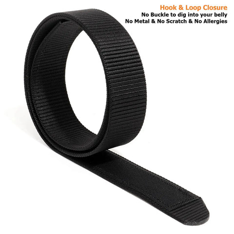 No Metal Buckle Nylon Belt One And Three Eighths Inch Wide No Scratch Hook And Loop Closure TSA Approved rolled view