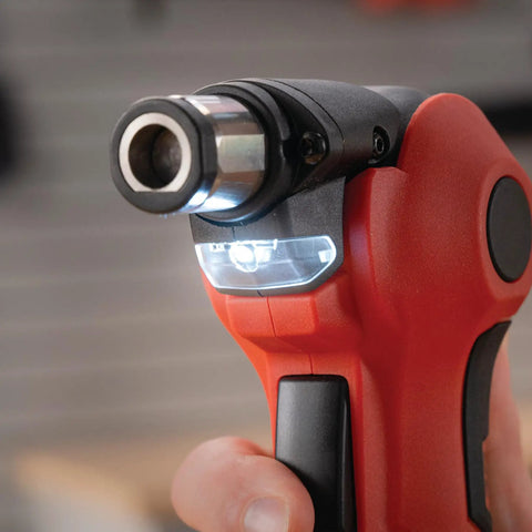 Close-up of the Build Ready 12V Brushless Auto Hammer Kit showing handle and LED light for detailed DIY work.