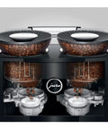 Top Shelf Fully Automatic Commercial Coffee Station Featuring Six Point Seven Inch Touchscreen Interface with dual coffee bean hoppers.