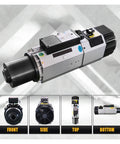 Pro Grade 9Kw Automatic Tool Change Spindle Motor For Woodworking Cnc Routers 24000Rpm Iso30 Air Cooled showing front, side, top, and bottom views.