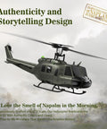 UH-1 Huey RC Helicopter With Auto Hover Dope Collectible 1/27 Scale Desk Model in flight with military livery and pirate skull detail