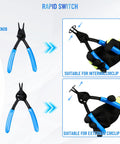 12 Piece Snap Ring Pliers Set With 300 External Rings, Heavy Duty Internal And External Pliers, Fixed Tip Design, Easy Swapping