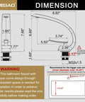 Dimension diagram for Brushed Nickel Bathroom Faucet With Single Handle Basin Mixer For 1 Hole Or 3 Hole Sinks Includes 6 Inch To 10 Inch Deck Plate Modern Vanity Tap Dope Build Durable Finish Easy Install Fits Wide Sinks showing measurements and warning for installation space.