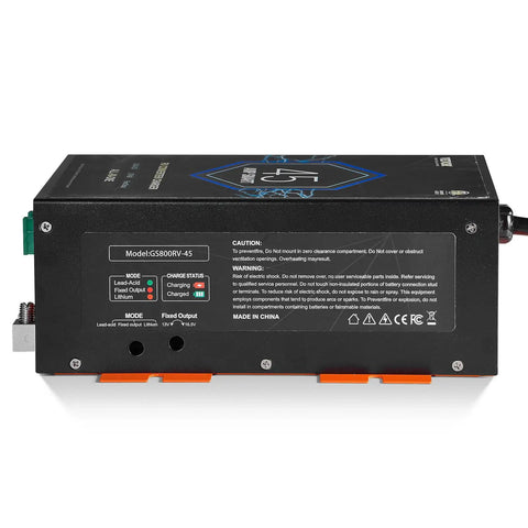 Straight Up Solid 45 Amp RV Converter 120V AC To 12V DC Smart Battery Charger back view with charge status indicators