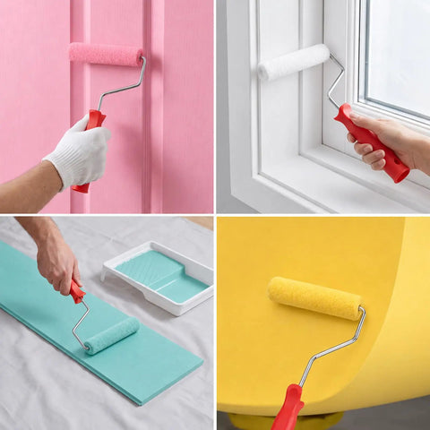 Six Inch Mohair Paint Roller Covers With Sturdy Frame Kit Including Ten Extra Covers For Wall Painting Projects Featuring One Quarter Inch Nap in diverse colors and uses.
