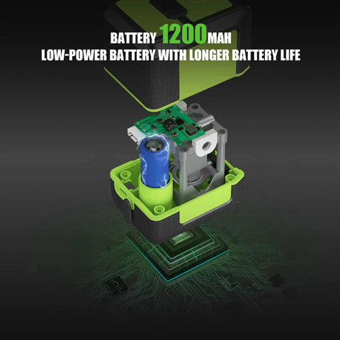 Laser Level Pro Grade With Green Cross Line internal view showing 1200mAh rechargeable battery for DIY interior use.