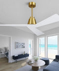 42 Inch Ceiling Fan With Lights And Remote, 6 Speeds, Three Color Temperatures, Indoor Outdoor Use, Quiet And Smooth Operation shown in living room with ocean view