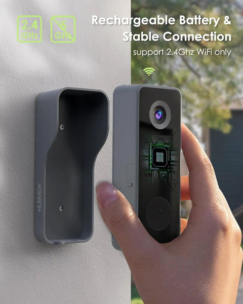 2K HD Wireless Doorbell Camera With Chime And Voice Changer Motion Detector Night Vision 2 Way Audio Anti Theft Device Rechargeable Battery Smooth 2.4G WiFi Connection SD Or Cloud Storage No Subscription Plug And Play Easy Install