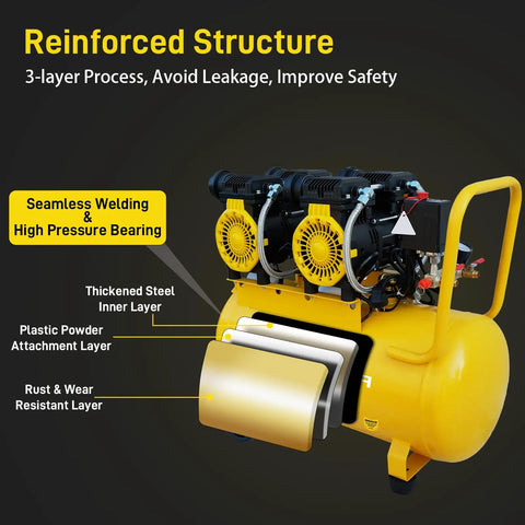 15 Gallon Portable Air Compressor With 3.7 HP Motor And 115 PSI Max Pressure. This Industrial Grade Unit Delivers 6 CFM Airflow For Dual Outlet Use, Featuring An Oil Lubricated System And Tough Build For Tough Jobs Around The Shop Or Garage