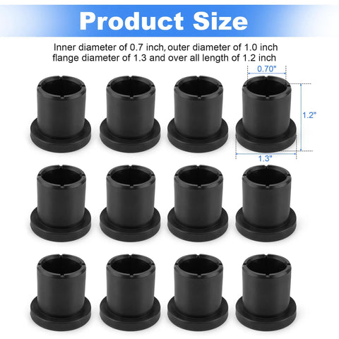 Dead Nuts Tight 12 Piece Suspension Bushing Kit Upper Lower A Arm Isolators With Flanged Sleeves Killer Fit For John Deere Gator Xuv Work Rigs M158746 Am158746 showing dimensions and sizes of bushings.