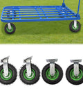 Eight Inch Pneumatic Caster Wheels Heavy Duty Rubber Inflatable Tires Four Piece Set with two swivel and two rigid wheels.