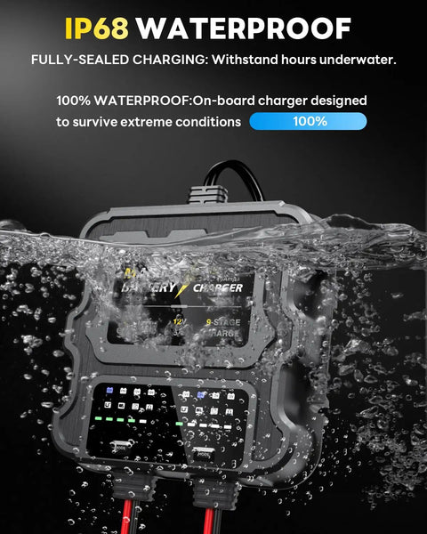 Two Bank Marine Battery Charger 12V 10A Waterproof Onboard Boat Charger With Auto Switch From Full Charge To Float submerged in water