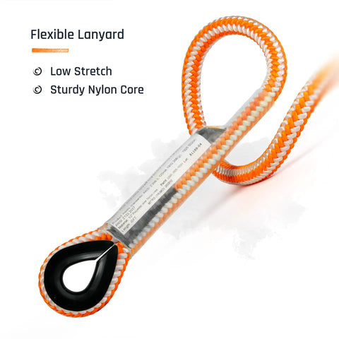 Arborist Lanyard For Tree Work, Half Inch Polyester Rope With Ten Foot Adjustable Length, High Visibility Orange with Loop