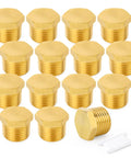 Fifteen-piece Brass Outer Hex Thread Socket Pipe Plug Fittings Set, 1/4 inch NPT male, heavy duty, rust proof for industrial plumbing