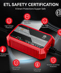Automatic 12V 1A Smart Battery Charger And Maintainer with ETL safety certification and 8 protection features.