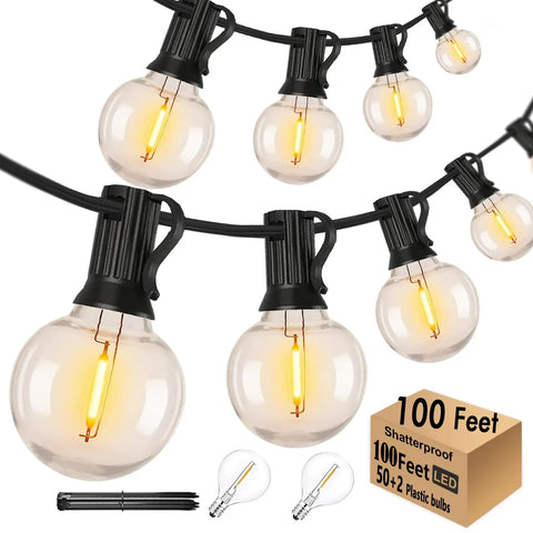 Outdoor String Lights 300Ft Led Waterproof Connectable G40 Globe Patio Lights With 156 Shatterproof Plastic Bulbs
