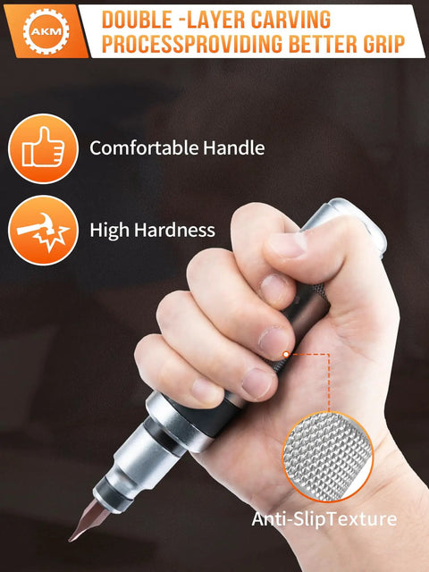 1/2 Inch Manual Reversible Impact Driver Set With Extractor Bits 12 Piece S2 Steel Ultra Durable For Loosening Rusted Screws And Frozen Bolts Perfect For Motorcycle Jobs And Engine Repairs Includes Adapters And Plus Bits, shown with anti-slip texture and comfortable grip handle.