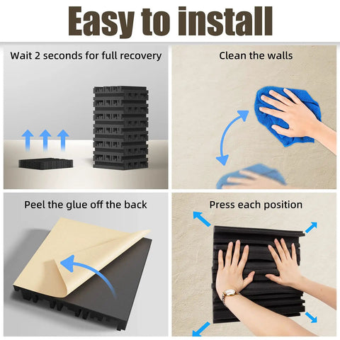 48 Pack High Density Self Adhesive Sound Proof Foam Panels 12 By 12 By 2 Inches Easy As Pie Install steps for wall application.