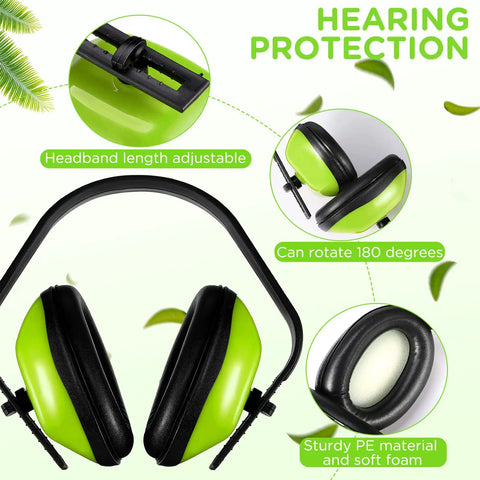 Six Piece Kids Noise Reduction Earmuffs And Hearing Protection Headphones Adjustable Padded Defender For School Trips And Playtime Green Color Safe Comfortable Fit For Young Listeners with green foam cups and adjustable headband