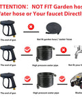 Instructions showing that Compact Pressure Washer Gun With Foam Cannon For Cars does not fit garden hose or faucet directly.