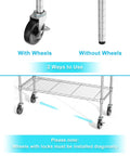 Three Tier Storage Shelves On Casters Heavy Duty Chrome Metal Shelving With Locking Wheels, Rust Resistant Garage Organizer For Home, Workshop Or Laundry, Mobile Shelving Rack with lock wheels installed diagonally