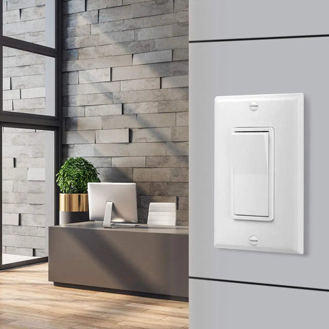 Single Pole Decorator Paddle Light Switch, Heavy Duty Commercial Grade 20A 120-277V, Grounding Screw, Back Insert And Side Terminals, White Finish, Built Tough Polycarbonate Construction, Slim Design, 10 Pack